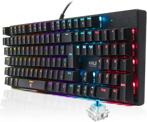 Teclado Mecânico Gamer Switch Blue Led Rgb 7 Cores Rainbow 12 Funções Anti Ghosting Abnt2 Usb para Pc Computador Notebook Mac